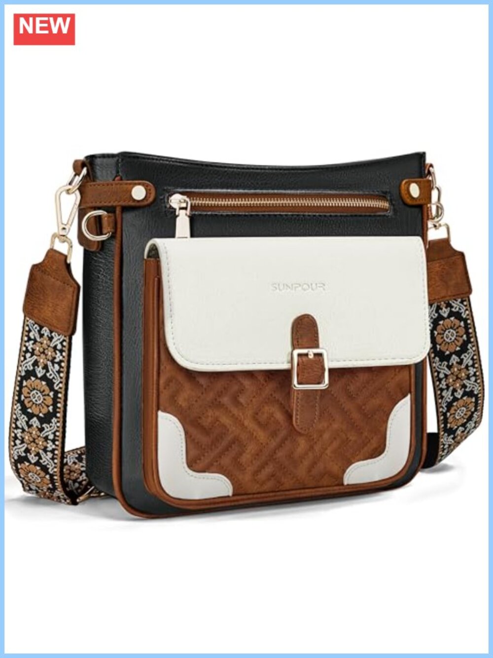 Large Quilted Vegan Leather Crossbody Bag RFID Wide Strap